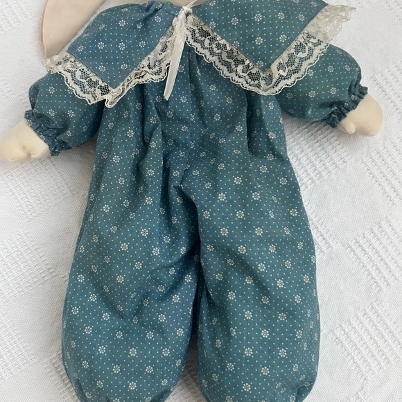 Primitive Sitting Bunny Doll Blue Calico Cottage Easter Decor - Picture 3 of 11